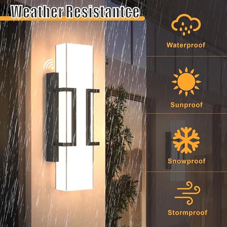 Picture of Dusk to Dawn Outdoor Lighting Fixtures, Photocell Sensor Modern Outdoor Wall Sconce, Dimmable LED Porch Light, IP65 Waterproof Outside Wall Lights for House Doorway Garage Entryway, 3000K