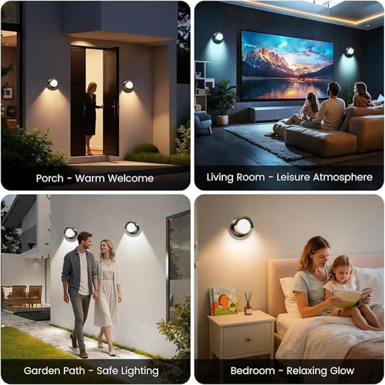Picture of  Smart Outdoor Wall Lights, 1200LM RGBCW Porch Lights, IP65 Waterproof Exterior Wall Sconce, Work with Alexa & Google Assistant, App & Remote Control Wall Lights for Patio, Garage, Round, 1 Pack
