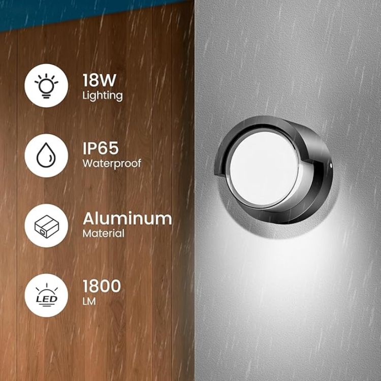 Picture of  Smart Outdoor Wall Lights, 1200LM RGBCW Porch Lights, IP65 Waterproof Exterior Wall Sconce, Work with Alexa & Google Assistant, App & Remote Control Wall Lights for Patio, Garage, Round, 1 Pack