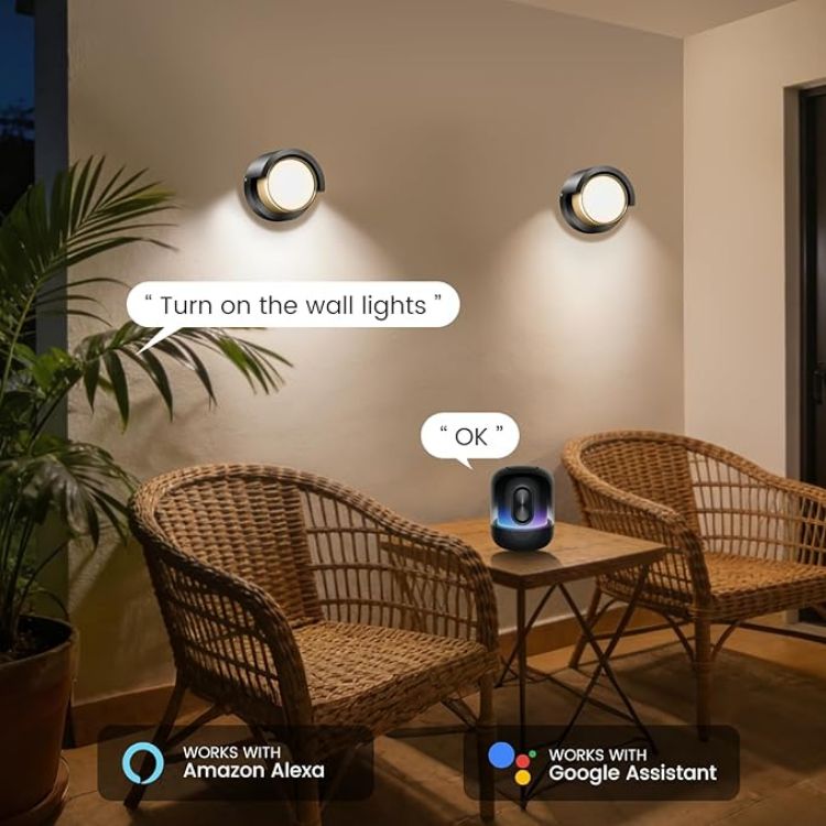 Picture of  Smart Outdoor Wall Lights, 1200LM RGBCW Porch Lights, IP65 Waterproof Exterior Wall Sconce, Work with Alexa & Google Assistant, App & Remote Control Wall Lights for Patio, Garage, Round, 1 Pack