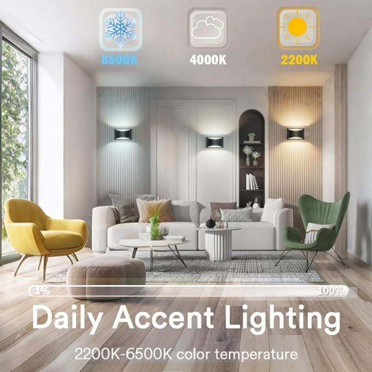 Picture of Smart RGB and Double White Outdoor Wall Sconces, WiFi Modern Wall Lights with App & Voice Control, Music Sync, IP65 Waterproof Up Down Lights for Indoor or Outdoor Porch Patio Garage