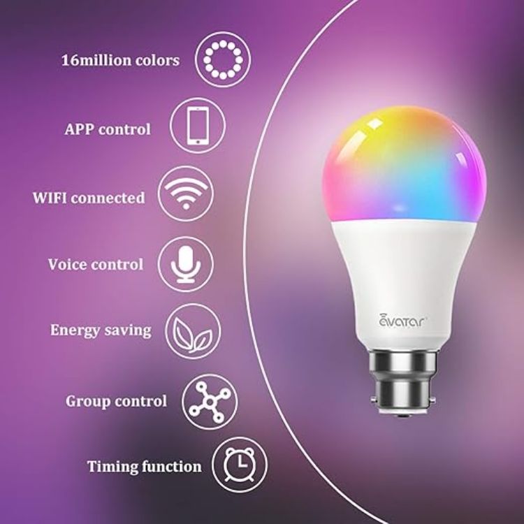 Picture of Smart Bulb B22 Bayonet Colour Changing Alexa Light Bulb 9W 900LM Smart LED Bulb Works with Alexa Google Music Sync 80 Plus Scenes 2 Pack Ambient Lighting for Bedroom Kitchen Energy Class F