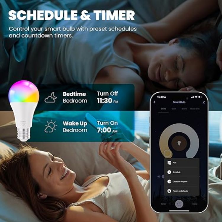 Picture of E27 Smart Bulb, Alexa Light Screw Bulb A19, WiFi Smart Light Bulb 9W, 16 Million Colours, Dimmable RGB, Works with Alexa & Google Assistant, Schedule & Timer, Energy Saving, 2.4GHz Only,2 Pack [Energy Class B]