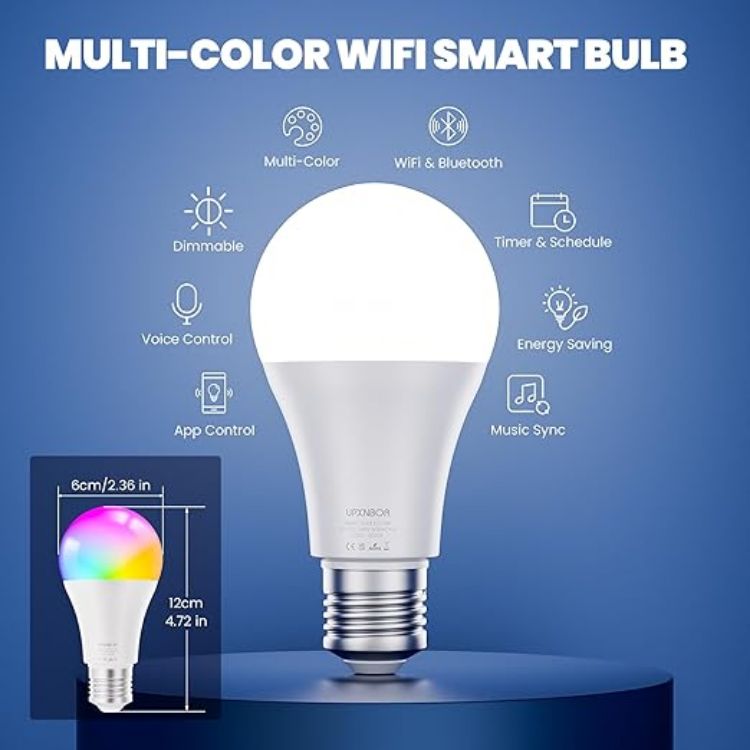 Picture of E27 Smart Bulb Alexa Light Screw Bulb A19 WiFi Smart Light Bulb 9W with 16 Million Colours Dimmable RGB Works with Alexa and Google Assistant with Schedule and Timer Energy Saving 2.4GHz Only 2 Pack Energy Class B
