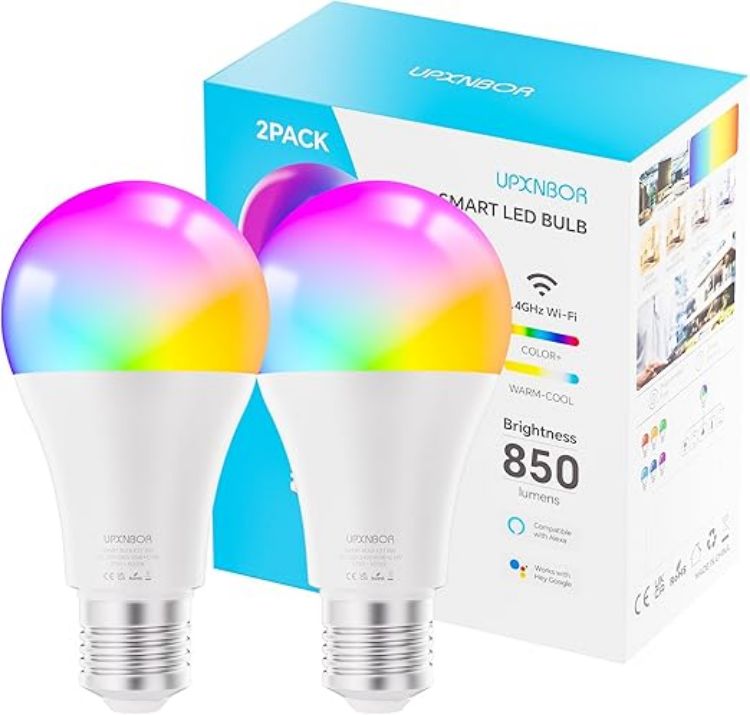 Picture of E27 Smart Bulb, Alexa Light Screw Bulb A19, WiFi Smart Light Bulb 9W, 16 Million Colours, Dimmable RGB, Works with Alexa & Google Assistant, Schedule & Timer, Energy Saving, 2.4GHz Only,2 Pack [Energy Class B]