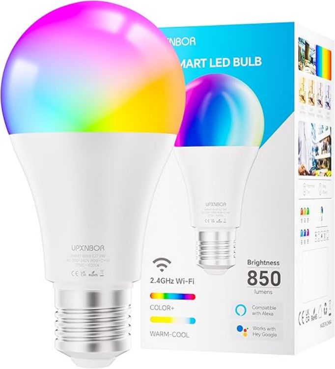 Picture of E27 Smart Bulb, Alexa Light Screw Bulb A19, WiFi Smart Light Bulb 9W, 16 Million Colours, Dimmable RGB, Works with Alexa & Google Assistant, Schedule & Timer, Energy Saving, 2.4GHz Only,1 Pack [Energy Class B]