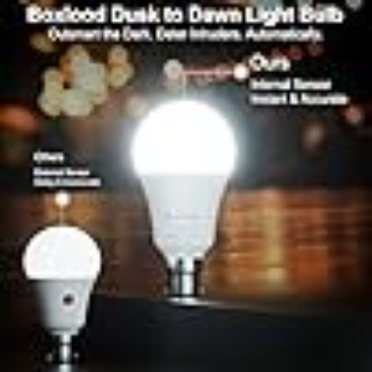 Picture of  Dusk Till Dawn Light Bulbs, 6000K Cool White, 9W 60W Equivalent, B22 Energy Saving Light Bulbs for Yard Porch Patio Garden, 2Pack Visit the Boxlood Store