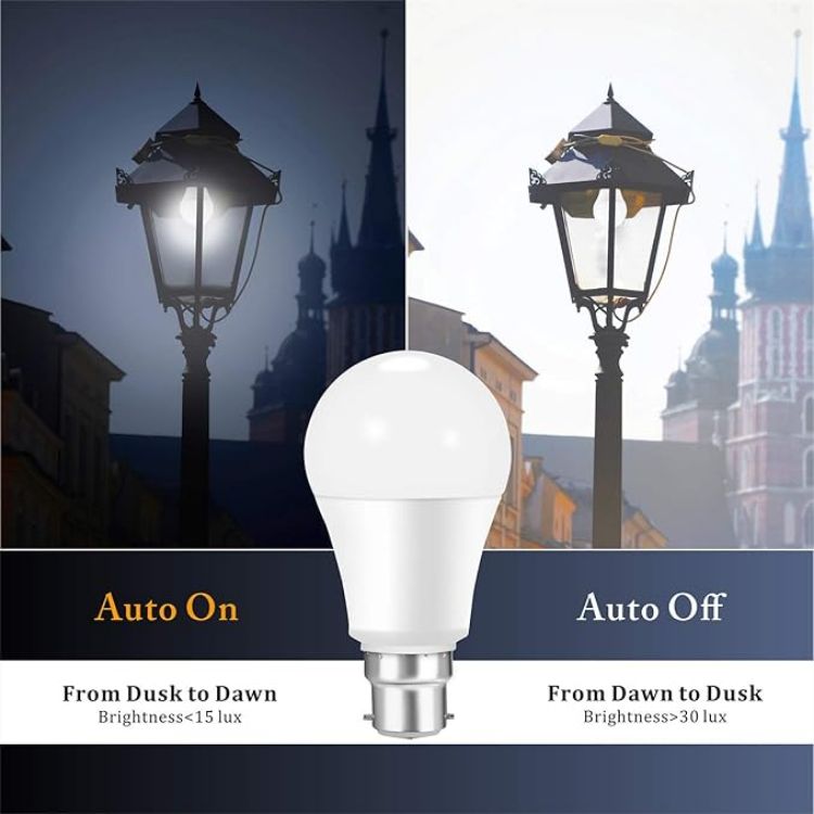 Picture of Dusk Till Dawn Light Bulbs, 3000K Warm White, 9W 60W Equivalent, B22 Energy Saving Light Bulbs, for Yard Porch Patio Garden, 2Pack
