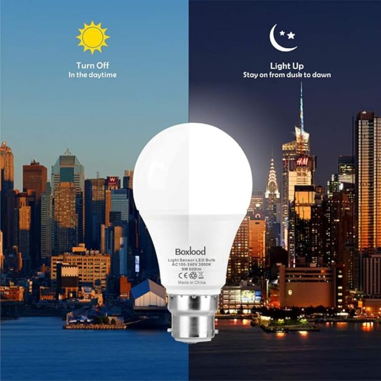 Picture of Dusk Till Dawn Light Bulbs, 3000K Warm White, 9W 60W Equivalent, B22 Energy Saving Light Bulbs, for Yard Porch Patio Garden, 2Pack