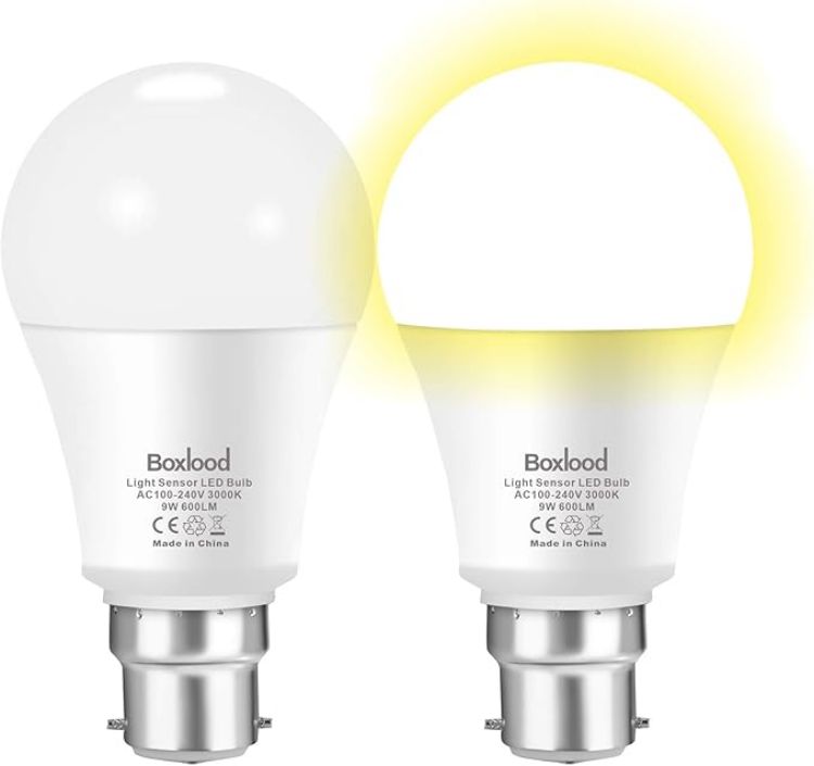 Picture of Dusk Till Dawn Light Bulbs, 3000K Warm White, 9W 60W Equivalent, B22 Energy Saving Light Bulbs, for Yard Porch Patio Garden, 2Pack