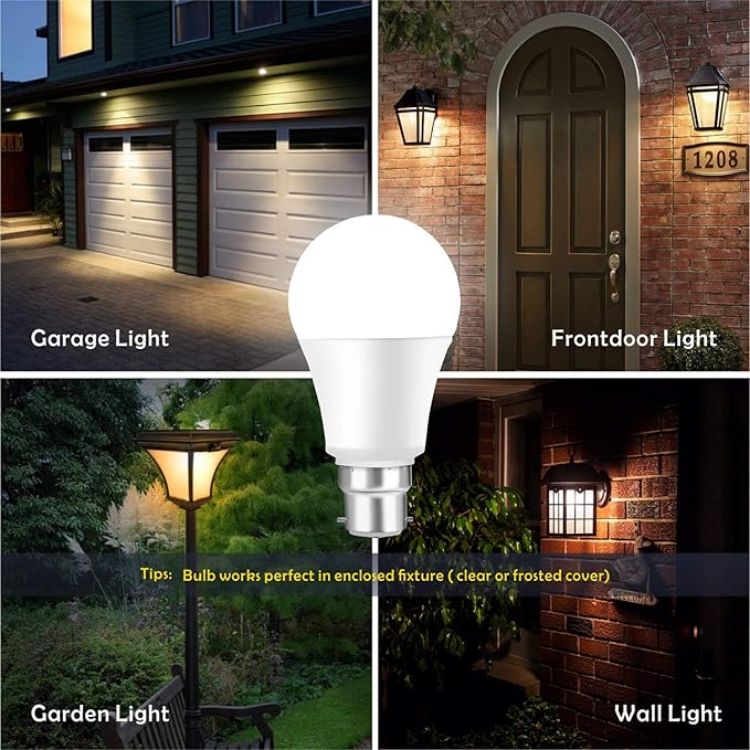 Picture of Dusk Till Dawn Light Bulbs, 3000K Warm White, 9W 60W Equivalent, B22 Energy Saving Light Bulbs, for Yard Porch Patio Garden, 2Pack