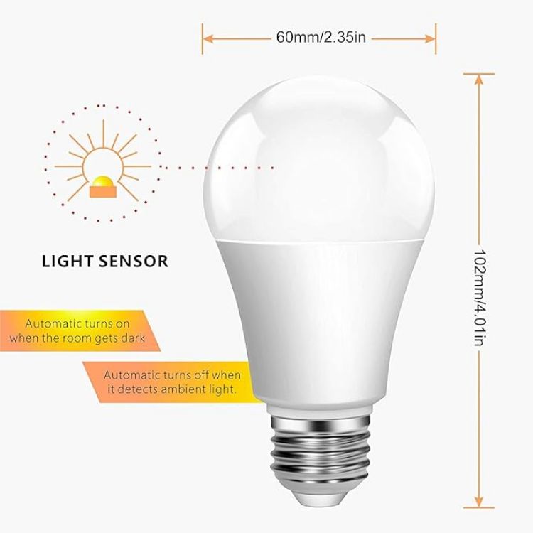 Picture of  Dusk to Dawn Light Bulbs E27 9W 2 Pack 6000K Daylight LED Auto On Off Sensor 60W Equivalent Energy Saving Outdoor Security Bulb for Porch Garden