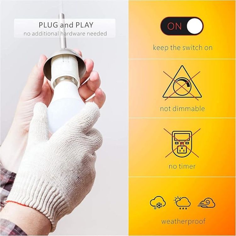 Picture of  Dusk to Dawn Light Bulbs E27 9W 2 Pack 6000K Daylight LED Auto On Off Sensor 60W Equivalent Energy Saving Outdoor Security Bulb for Porch Garden