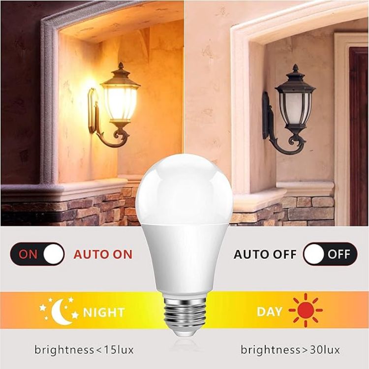 Picture of  Dusk to Dawn Light Bulbs E27 9W 2 Pack 6000K Daylight LED Auto On Off Sensor 60W Equivalent Energy Saving Outdoor Security Bulb for Porch Garden
