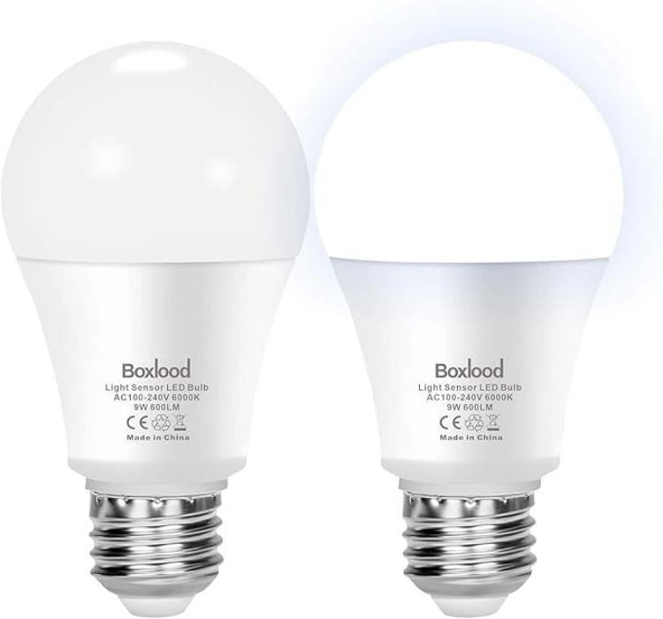 Picture of Boxlood Dusk to Dawn Light Bulbs E27 9W (2 Pack) – 6000K Daylight, Auto On/Off Sensor, 60W Equivalent LED