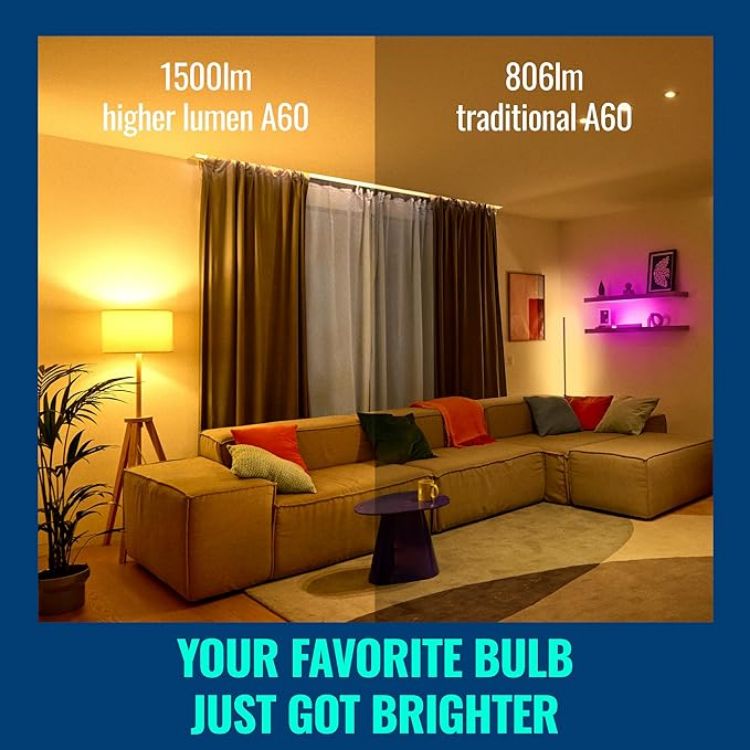 Picture of Smart LED A60 Bulb E27 100W Equivalent (2 Pack) – RGB Colour & Tunable White 2200–6500K, 1521LM, Alexa, Google & HomeKit