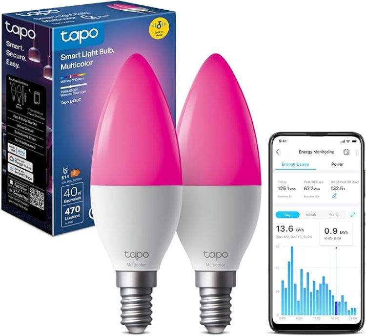 Picture of  L430C(2-Pack) Smart Bulb, Alexa Light Bulbs, E14, LED Light Bulb, 470 Max Lumens, Dimmable, Colour Changing Light Bulb, Auto Biorhythm,Music Sync,Voice/APP Control,Schedule & Timer