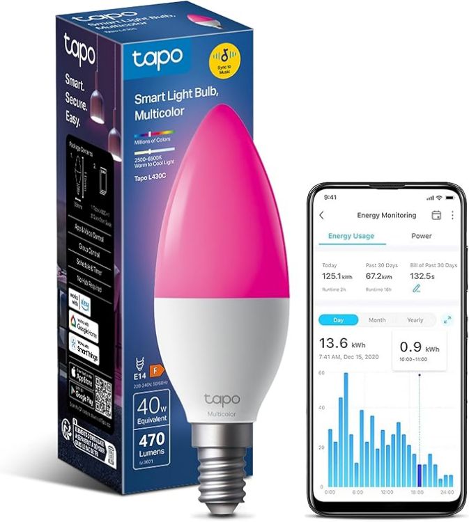 Picture of L430C Smart Bulb, Alexa Light Bulbs, LED Light Bulb, E14 Smart Light Bulb, 470 Max Lumens, Dimmable, Colour Changing Light Bulb, Auto Biorhythm,Music Sync,Voice/APP Control,Schedule & Timer