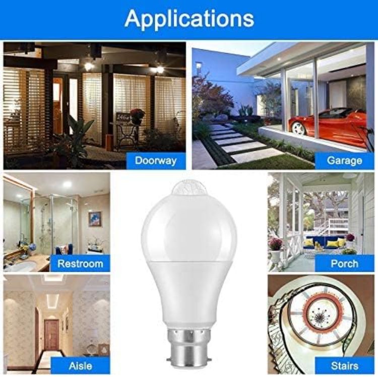 Picture of LED Smart Motion Light Bulbs - B22 PIR Light Sensor Bulb 12W Cool White 6000K Auto On/Off Night Lamp for Stairs, Garage, Corridor, Walkway, Yard, Hallway, Patio, Carport (4 Pack) [Energy Class A]
