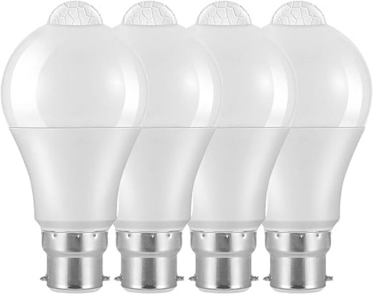 Picture of LED Smart Motion Light Bulbs - B22 PIR Light Sensor Bulb 12W Cool White 6000K Auto On/Off Night Lamp for Stairs, Garage, Corridor, Walkway, Yard, Hallway, Patio, Carport (4 Pack) [Energy Class A]