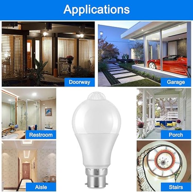 Picture of  LED Smart Motion Light Bulbs - B22 PIR Light Sensor Bulb 12W Cool White 6000K Auto On/Off Night Lamp for Stairs, Garage, Corridor, Walkway, Yard, Hallway, Patio, Carport (2 Pack) [Energy Class E]