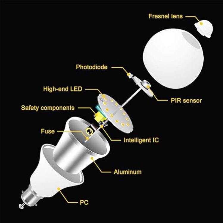 Picture of LED Smart Motion Light Bulb B22 12W – PIR Sensor 6000K Cool White Auto On/Off Security Lighting, Energy Class E