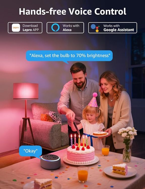 Picture of B22 AI Smart Bulb 12W 1521LM 4 Pack – 16 Million Colours, Alexa & Google Assistant Compatible, Schedule & Timer, Energy Class E