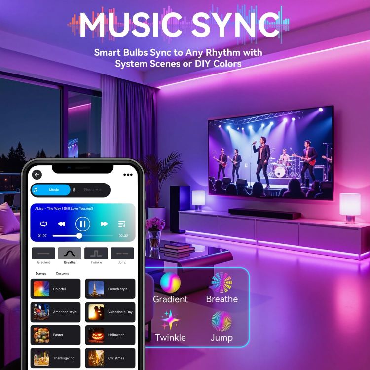 Picture of Smart Bulb B22, LED Alexa Light Bulbs, 10W, 16 Million Colors, Music Sync, Dimmable, Work with WiFi Alexa, Google Assistant, DIY Modes, Schedule & Timer, App Voice Group Remote Control, 2 Packs