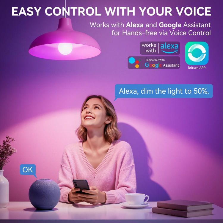 Picture of Smart Bulb B22, LED Alexa Light Bulbs, 10W, 16 Million Colors, Music Sync, Dimmable, Work with WiFi Alexa, Google Assistant, DIY Modes, Schedule & Timer, App Voice Group Remote Control, 2 Packs