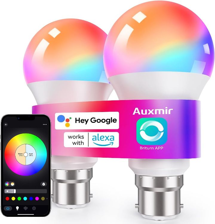 Picture of Smart Bulb B22, LED Alexa Light Bulbs, 10W, 16 Million Colors, Music Sync, Dimmable, Work with WiFi Alexa, Google Assistant, DIY Modes, Schedule & Timer, App Voice Group Remote Control, 2 Packs