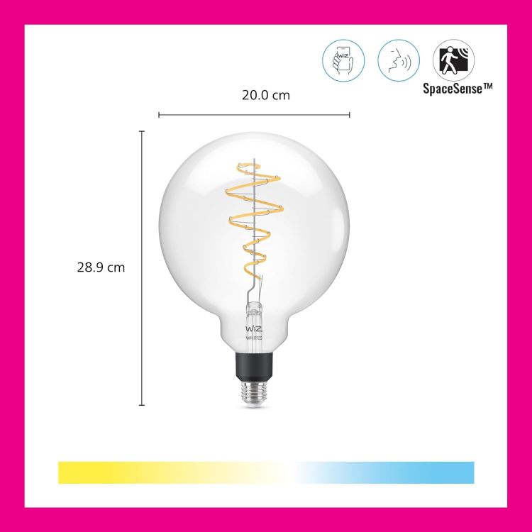 Picture of WiZ Smart Bulb E27 Clear Glass Globe LED Smart Dimming WiFi Light Works with Alexa Google Assistant HomeKit App Control Energy Monitoring Energy Class A