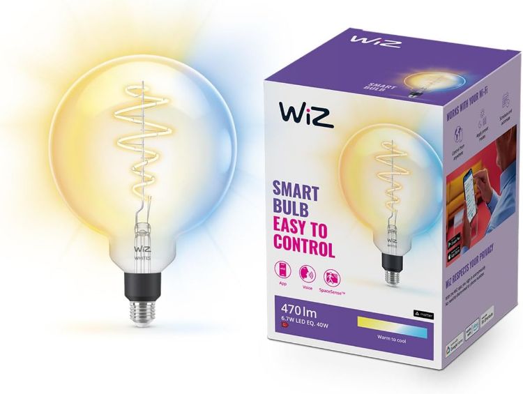 Picture of WiZ Smart Bulb E27 Clear Glass Globe LED Smart Dimming WiFi Light Works with Alexa Google Assistant HomeKit App Control Energy Monitoring Energy Class A