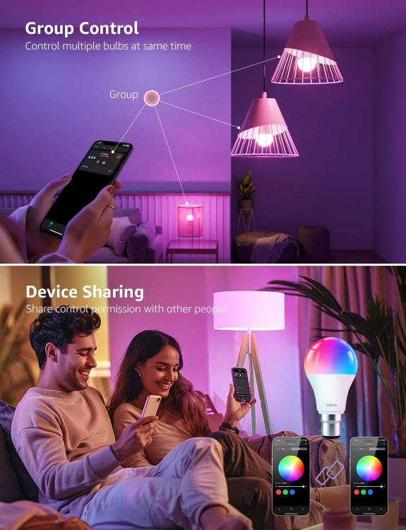 Picture of AI Smart Bulb B22 4 Pack 1100lm WiFi RGB Music Sync Dimmable Voice Control