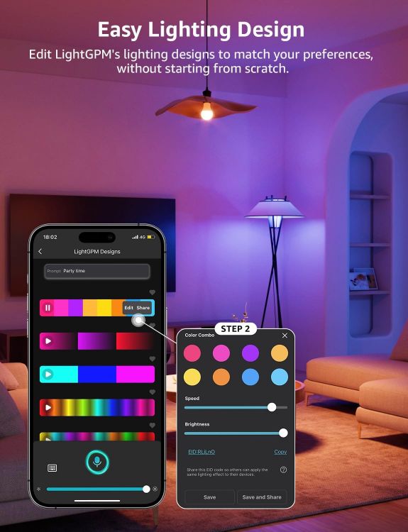 Picture of AI Smart Bulb B22 4 Pack 1100LM – WiFi Colour Changing Dimmable LED, Music Sync, Alexa & Google Assistant Compatible, Energy Class E