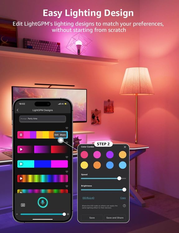 Picture of AI Smart Bulb B22 Music Sync WiFi Bayonet Bulb 806LM – Colour Changing LED, Alexa & Google Assistant Compatible, App & Voice Control, Energy Class F