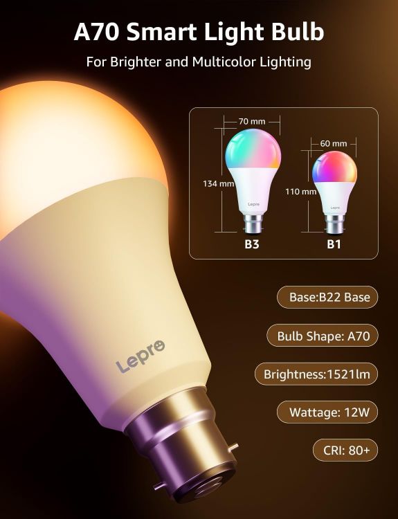 Picture of B22 AI Smart Bulb 1521LM 12W RGB WiFi Smart Light – Schedule Timer, Voice Control, Alexa & Google Assistant Compatible