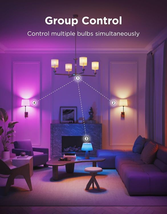 Picture of E14 Smart Bulb RGBWW 2 Pack 450LM 4.8W – Matter Compatible, Alexa & Google Assistant, 16 Million Colours, 54 Scenes, Group Control LED Smart Light
