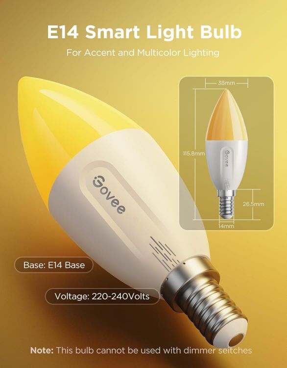 Picture of E14 Smart Bulb RGBWW 2 Pack 450LM 4.8W – Matter Compatible, Alexa & Google Assistant, 16 Million Colours, 54 Scenes, Group Control LED Smart Light