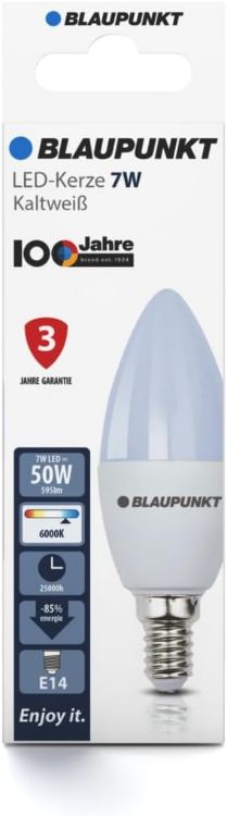Picture of E14 LED Candle Bulb 7W 6000K Cool White 595LM – Non Dimmable Energy Saving Light, Small Edison Screw