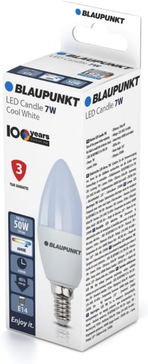 Picture of E14 LED Candle Bulb 7W 6000K Cool White 595LM – Non Dimmable Energy Saving Light, Small Edison Screw