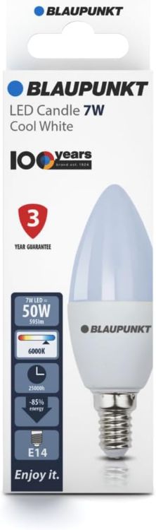 Picture of E14 LED Candle Bulb 7W 6000K Cool White 595LM – Non Dimmable Energy Saving Light, Small Edison Screw