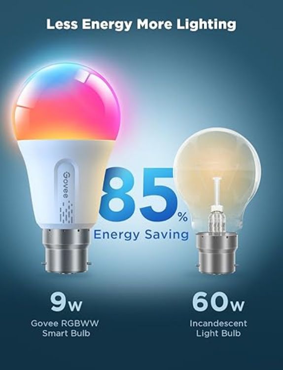 Picture of RGBWW Smart Bulb B22, Work with Matter, Alexa and Google Assistant, Energy Saving WiFi Alexa Light Bulbs, 9W, 800LM, 16 Million Colors, 54 Scenes, 2 Packs [Energy Class F]