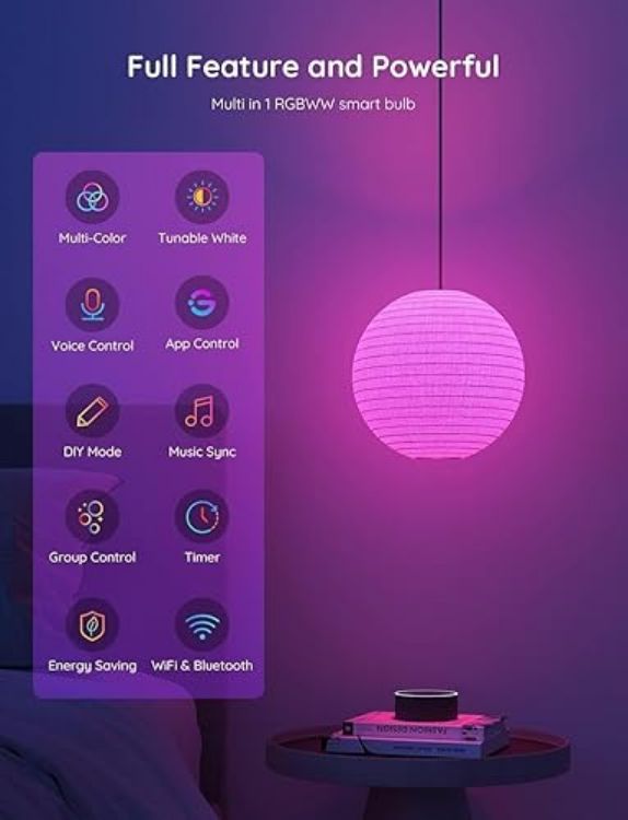 Picture of RGBWW Smart Bulb B22, Work with Matter, Alexa and Google Assistant, Energy Saving WiFi Alexa Light Bulbs, 9W, 800LM, 16 Million Colors, 54 Scenes, 2 Packs [Energy Class F]
