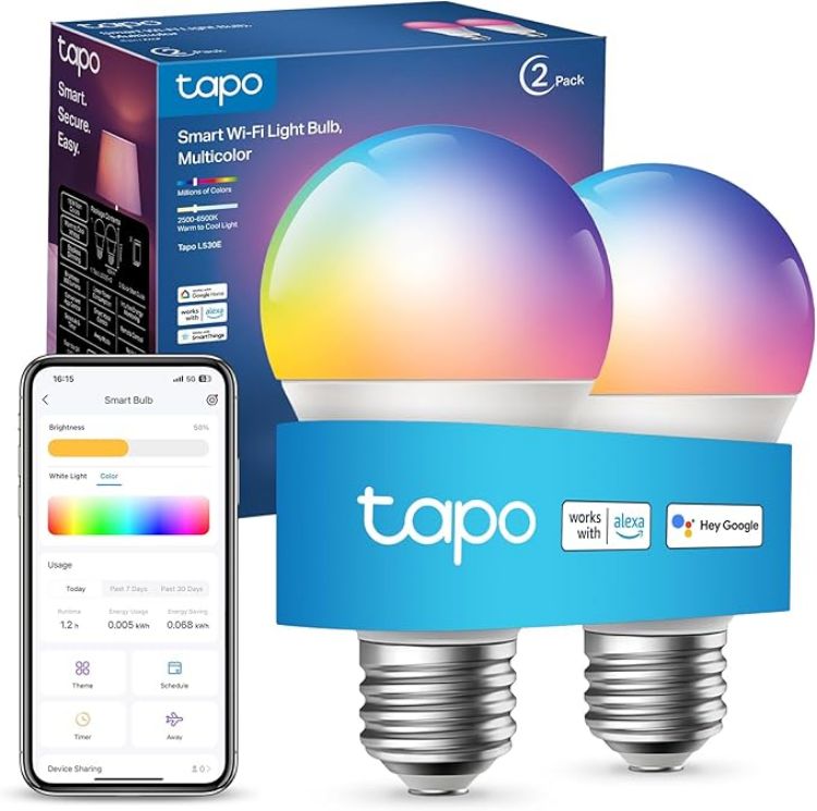 Picture of L530E E27 Smart Bulb 2 Pack 8.3W – Extra Bright RGB WiFi LED, Dimmable Colour Changing, Alexa Compatible, Schedule & Timer