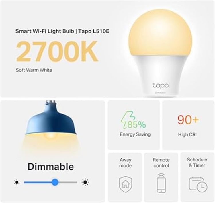 Picture of L510E Smart Bulb Smart WiFi LED Light E27 Works with Amazon Alexa Echo and Echo Dot and Google Home Dimmable Soft Warm White No Hub Required Energy Class F