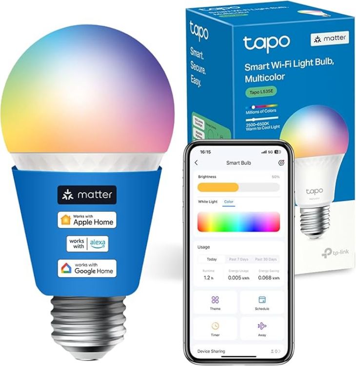Picture of L535E E27 Smart Bulb Alexa Light Bulb Matter Certified Multicolour 8.6W 75W Equivalent Auto Schedule and Timer Away Mode Dimmable Energy Monitoring Voice Control with Alexa and Google Assistant