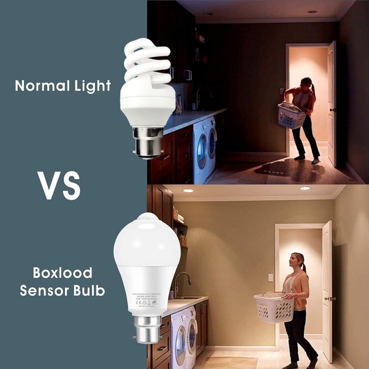Picture of B22 PIR Motion Sensor Light Bulb 100W Equivalent 3000K Warm White Auto On Off Security Lighting 2 Pack