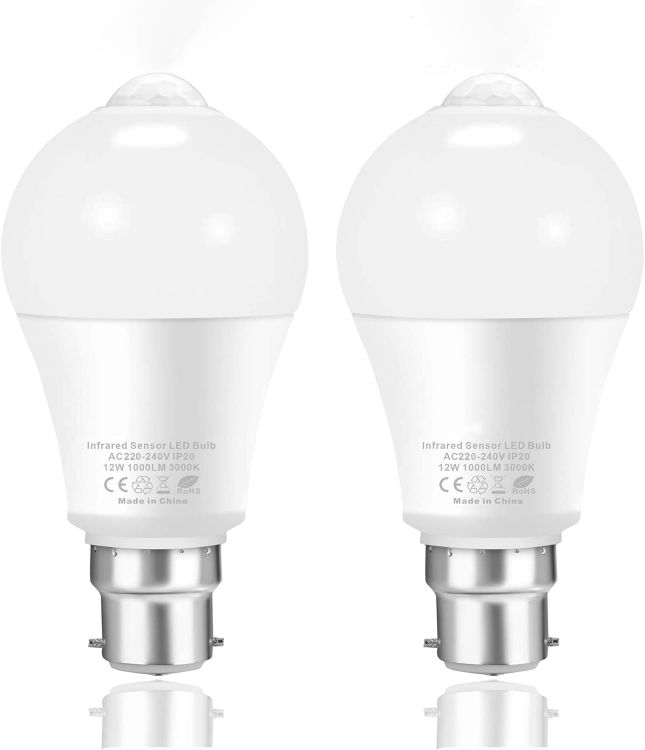 Picture of B22 PIR Motion Sensor Light Bulb 100W Equivalent 3000K Warm White Auto On Off Security Lighting 2 Pack