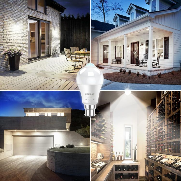 Picture of B22 PIR Motion Sensor Light Bulb 100W Equivalent 6000K Cool White Auto On Off Security Lighting 2 Pack