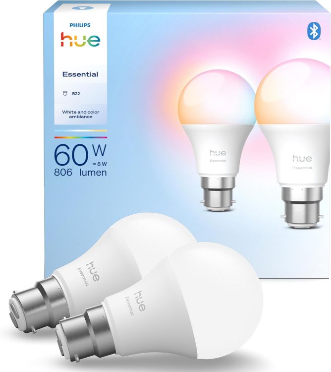 Picture of B22 Smart LED Bulbs 8W White and Colour Ambiance 2200K to 6500K 806 Lumens Dimmable Works with Alexa Google Assistant and Apple Home 2 Pack